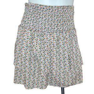 Vero Moda Floral Tiered Smocked Mini Skirt — White, Green, Pink, Orange